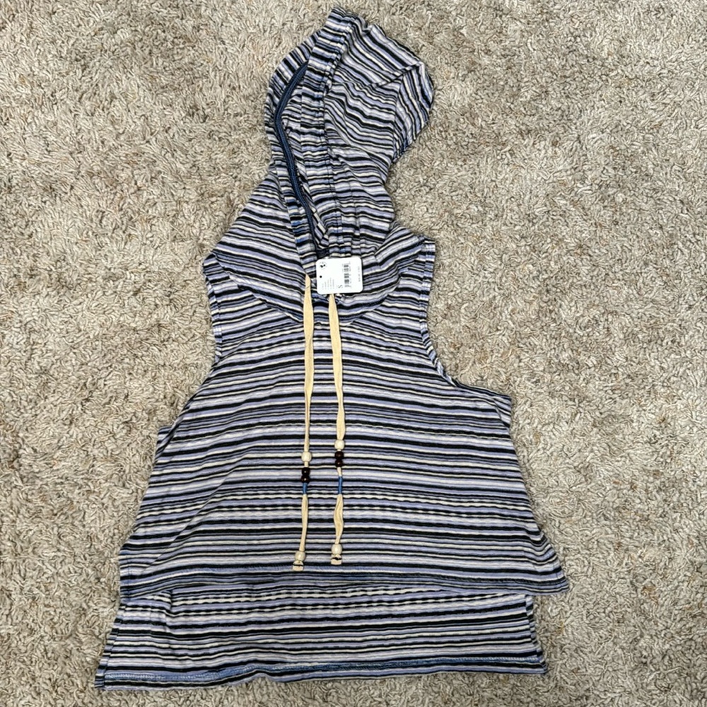 Free People We The Free On Fire Hoodie Tank Top Multicolor Blue Striped S NWT